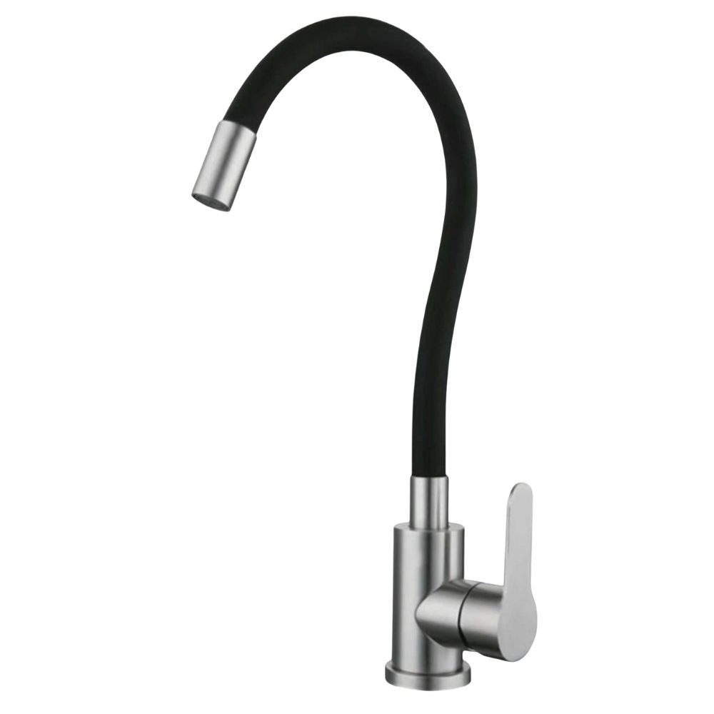 Baterie din inox pentru bucătărie, pipa flexibilă, Aquafix - 404, neagră INOX